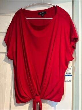 Karen Kane Bright Red Short-Sleeve Tie-Front Top